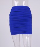 Summer Sexy Blue Strap Crop Top and Ruched Mini Skirt Set