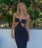 Summer Sexy Black Cut Out Halter Long Party Dress