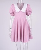 Summer Vintage Polka Dot Pink V-Neck Skater Dress