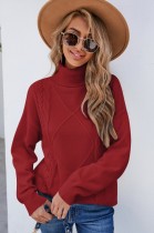 Winter Red Turndown Collar Regular Pullover Sweater