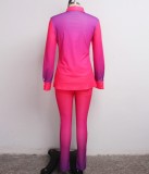 Fall Sexy Gradient Fitted Blouse and Matching Pants Suit