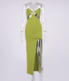 Summer Sexy Green Cut Out Slit Strap Long Party Dress