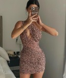 Summer Sexy Leopard Print One Shoulder Ruched Mini Club Dress