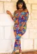Fall Plus Size Print Off Shoulder Sexy Midi Bodycon Dress