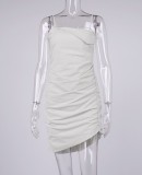 Summer Solid Color Sexy Strap Ruched Mini Dress