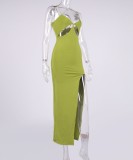 Summer Sexy Green Cut Out Slit Strap Long Party Dress