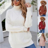 Winter Pink Turndown Collar Regular Pullover Sweater