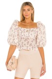 Fall Vintage Puff Sleeve Romantic Floral Crop Top