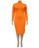Fall Plus Size Orange Knit Turtleneck Midi Bodycon Dress