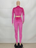 Fall Pink Velvet Crop Top and Pants Tracksuit