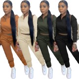 Fall Casual Brown Crop Top and Pants Sweatsuit