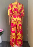 Fall Print African Wide Legges Wrap Jumpsuit