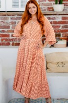 Fall Elegant Plaid Print V-Neck Long Maxi Dress