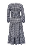 Fall Elegant Plaid Print V-Neck Long Maxi Dress