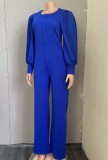 Fall Elegant Puff Sleeve Formal Blue Jumpsuit