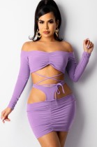 Fall Purple Off Shoulder Crop Top and Mini Skirt Set
