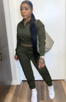 Fall Casual Green Crop Top and Pants Sweatsuit
