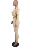 Fall Casual Beige Crop Top and Pants Sweatsuit