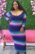 Fall Plus Size Print Stripes Long Bodycon Dress