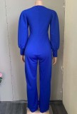Fall Elegant Puff Sleeve Formal Blue Jumpsuit