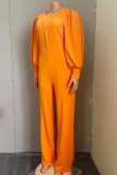 Fall Elegant Puff Sleeve Formal Orange Jumpsuit