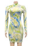 Fall Party Print Sexy Long Sleeve Bodycon Dress