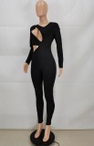 Fall Black Sexy Cut Out Long Sleeve Fitted Jumpsuit