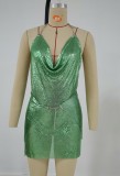 Fall Party Sexy Sparkly Green Two-Piece Halter Dress