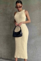 Fall Elegant Sleeveless Nude Knitting Midi Dress