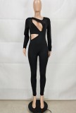 Fall Black Sexy Cut Out Long Sleeve Fitted Jumpsuit