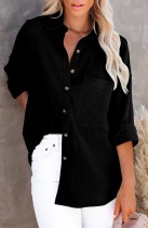 Fall Casual Black Long Blouse with Pocket