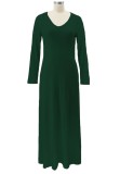 Fall Casual Green V-Neck Long Maxi Dress