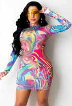 Fall Party Print Sexy Long Sleeve Bodycon Dress