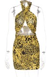 Summer Party Sexy Print Cut Out Halter Mini Dress
