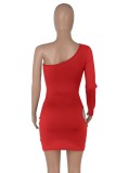 Fall Party Sexy Red Cut Out Single Sleeve Bodycon Dress
