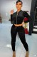 Fall Fashion Black Crop Top and Pants Velour Tracksuit