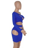 Fall Party Sexy Blue Cut Out Single Sleeve Bodycon Dress