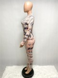 Fall Party Print Front Zipped Sexy Bodycon Jumpsuit