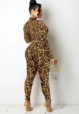 Fall Party Leopard Fitted Top and Pants Set