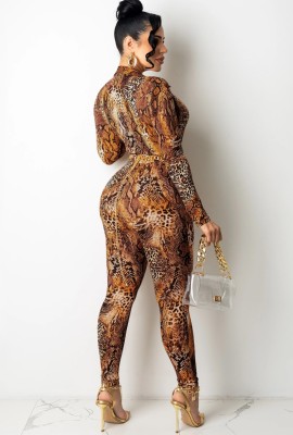 Fall Party Snake Skin Fitted Top and Pants Set