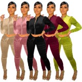 Fall Fashion Green Crop Top and Pants Velour Tracksuit