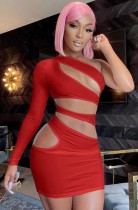 Fall Party Sexy Red Cut Out Single Sleeve Bodycon Dress