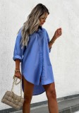 Fall Street Style Blue High Low Blouse Dress