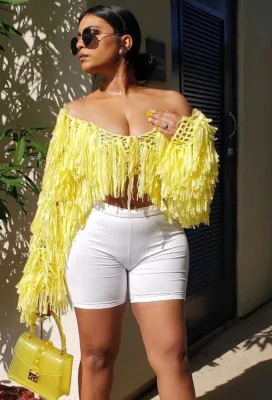 Fall Party Yellow Fishnet Fringe Jacket