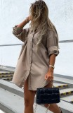 Fall Street Style Khaki High Low Blouse Dress