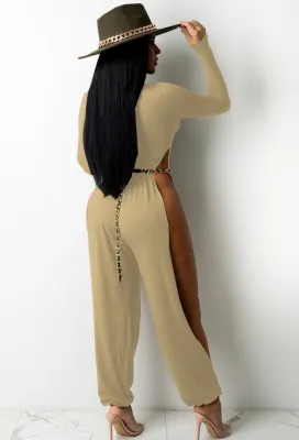 Fall Party Sexy Slit Bottom Dancer Jumpsuit