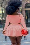 Fall Plus Size Pink Crop Top and Pleated Skirt Set