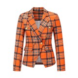Autumn Orange checks Long Sleeve Blazer