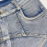 Summer Blue Cutting Line Denim Shorts