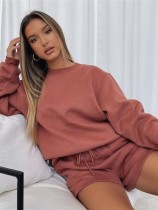 Autumn Casual Long Sleeve Top and Shorts Set